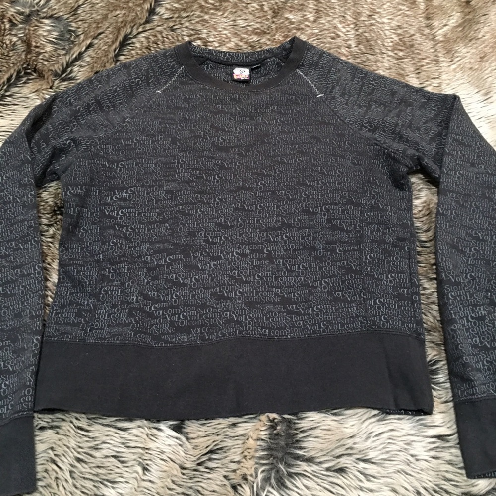 Volcom Logo Abstract Crew Neck Raglan Pullover Sweatshirt Black/Gray Size Large